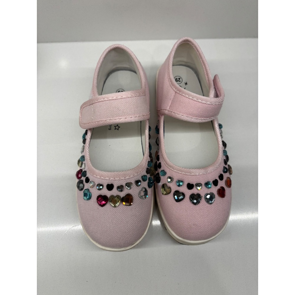 Lola and the Boys Pink Canvas Gem Heart Mary Jane Shoes Girls Size 29 US 11.5